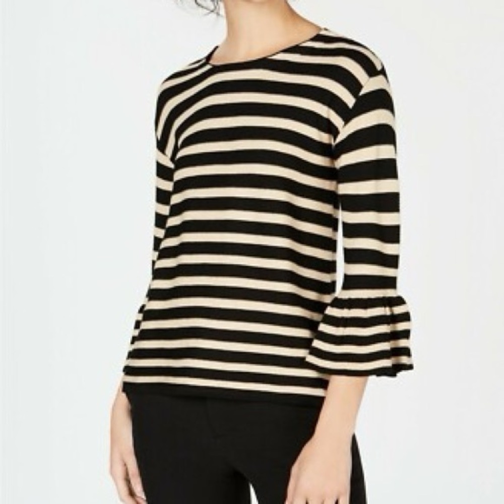 John Paul Richard Striped Bell Sleeve Top Women’s Size L Knit Blouse